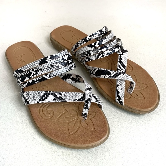 BOC Born Alisha Strappy Thong Flat Sandals Womens 10M Slip On Black Cream comfy - Picture 1 of 9